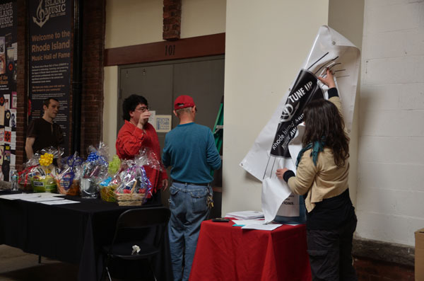 Prepping the hall for the unveiling